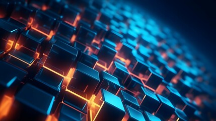 Abstract 3d cubes tech speed movement pattern design background concept, illuminating blue and...