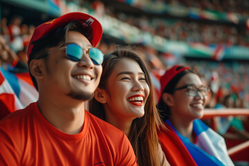 Philippines fans cheering on their team from the stands of sports stadium.