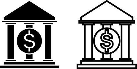 bank icon, sign, or symbol in glyph and line style isolated on transparent background. Vector illustration