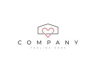 home love heart line logo design