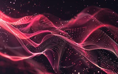 Gordijnen Abstract Waving Particle Technology Background Design. Abstract wave moving dots flow particles © Masooma Fatima