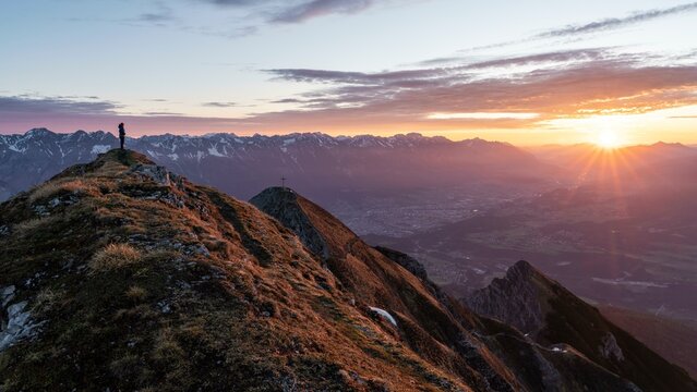 Sunrise on the Nockspitze, Saile, Inntal, Nordkette, Stubai Alps, Stubai Valley, Tyrol, Austria, Europe