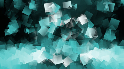 Abstract composition of overlapping geometric shapes in various shades of turquoise, fragmented and multifaceted surface reminiscent of crystals or shattered glass.  - obrazy, fototapety, plakaty
