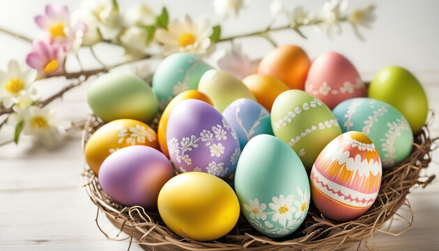 Beautiful easter eggs with flowers