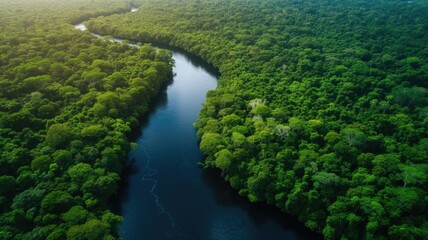 Fototapeta na wymiar stunning aerial view of lush green forests and a clean river, symbolizing the beauty of our natural world on Earth Day