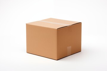 An empty cardboard box placed on a plain white surface.