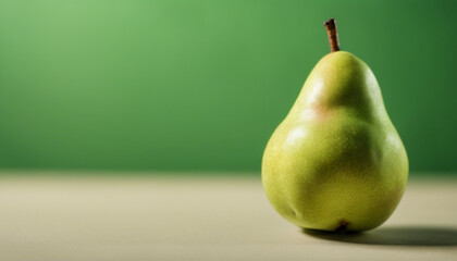 one piece fresh pear, isolated green background, copy space for text
