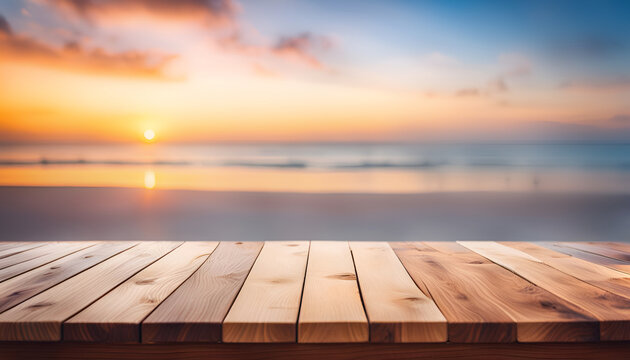 Empty table at the beach with copy space background