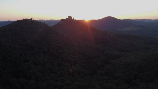 Drone Shot Of Trifels Castle And Landscape Near Annweiler In Palatinate