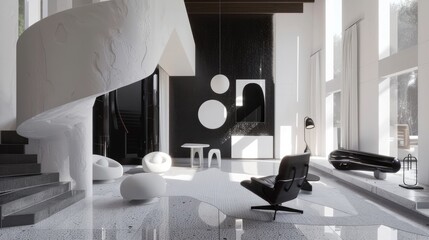 A design concept characterized by a black and white color scheme for interior spaces