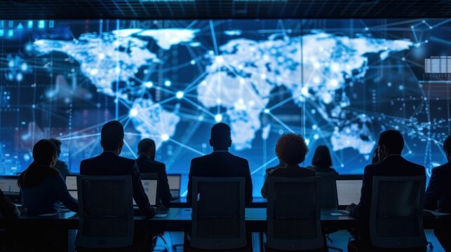 Video conference global business meeting, emphasizing technology's impact on worldwide connectivity and collaboration