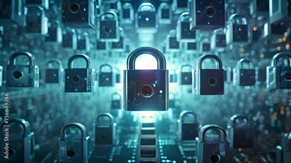 Aufkleber bunch of padlocks that are connected to each other. ideal for illustrating concepts like security, i