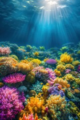 Fototapeta na wymiar Underwater coral reef vibrancy, emphasizes biodiversity and conservation necessity