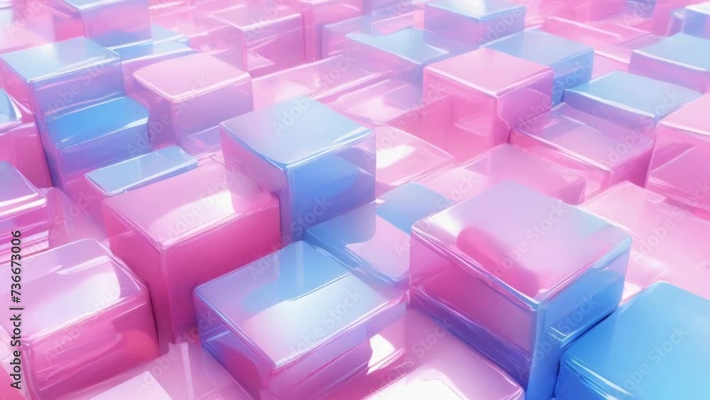 Poster collection of pink and blue cubes arranged in room. perfect for adding pop of color to any design or