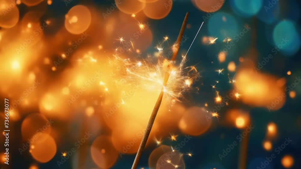 Poster close up view of sparkler on stick. perfect for adding touch of sparkle and excitement to any celebr