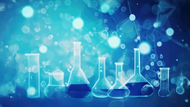 Laboratory flasks sitting on table. Suitable for scientific and research concepts