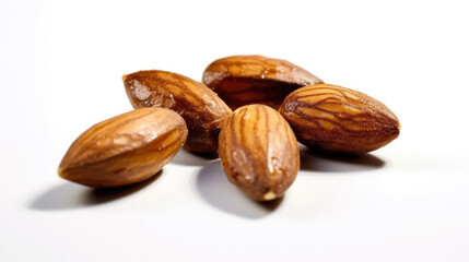 almonds pile on white background. Healthy food, healthy lifestyle