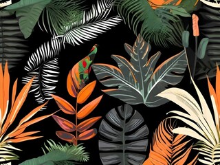 several leaves on a black background