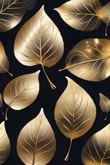 golden leaves on black background