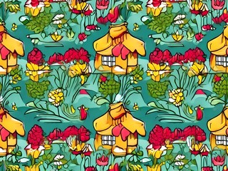 children's drawing of houses and flowers