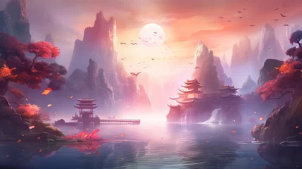 Foto auf Alu-Dibond Chinese Style Fantasy Landscape Art © Damian Sobczyk