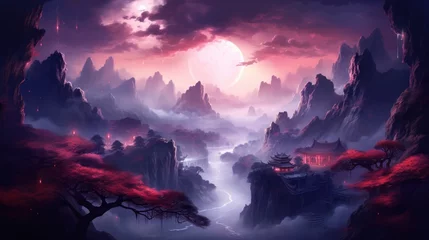 Kussenhoes Chinese Style Fantasy Landscape Art © Damian Sobczyk