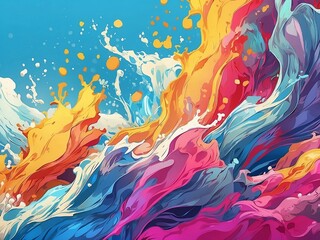 Fototapeta na wymiar Anime style image illustration of colorful water splashes.