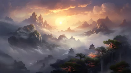 Poster Chinese Style Fantasy Landscape Art © Damian Sobczyk