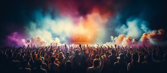 a crowd of people at a concert - obrazy, fototapety, plakaty
