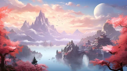 Abwaschbare Fototapete Lavendel Chinese Style Fantasy Landscape Art