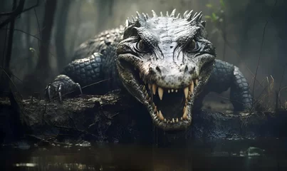 Keuken spatwand met foto Close up of dangerous crocodile in African swamp © Ilham