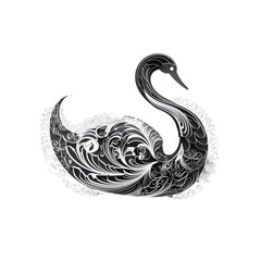 Fototapeta premium Swirling Filigree Swan Illustration, No Background