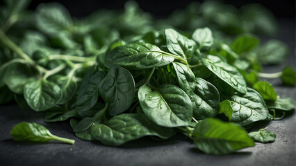 Fototapeta na wymiar Aerial Glimpse: Fresh Organic Spinach Leaves from Above
