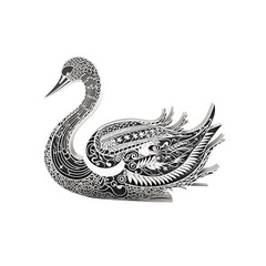 Swirling Filigree Swan Illustration, No Background
