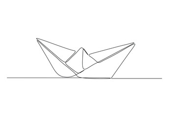 Aesthetic paper boat continuous single line drawing vector illustration. Premium vector - obrazy, fototapety, plakaty