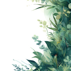 Green leaves watercolor background invitation template, Generative AI	
