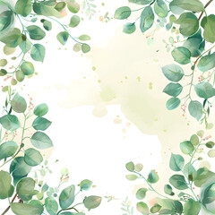 Green leaves watercolor background invitation template, Generative AI	
