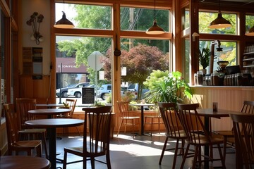 Cozy Café Interior with Warm Natural Lighting