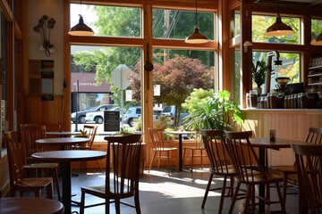 Fototapeta premium Cozy Café Interior with Warm Natural Lighting