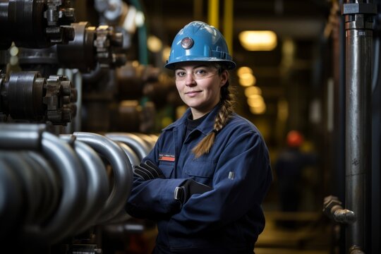 Capturing the Strength and Determination of a Woman Boilermaker Amidst Her Workshop