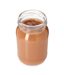 Baby food. Tasty healthy puree in jar isolated on white