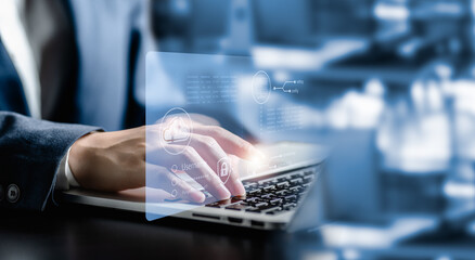 Internet network cybersecurity concept, data privacy protection from malicious attacks, digital...