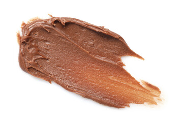 Smear of tasty nut butter isolated on white, top view