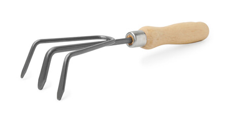 One rake isolated on white. Gardening tool