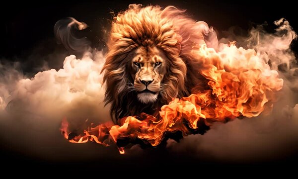 Lion on fire.  The Lion of Judah's Triumph in Smoke and Fire - A Symbolic Journey of Faith and Redemption.  Video
