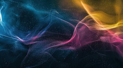 Grainy gradient background blue pink yellow abstract glowing color wave black dark backdrop noise texture banner poster header design - obrazy, fototapety, plakaty
