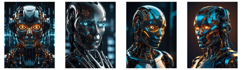 Vector art robot posters for artificial intelligence and technology.