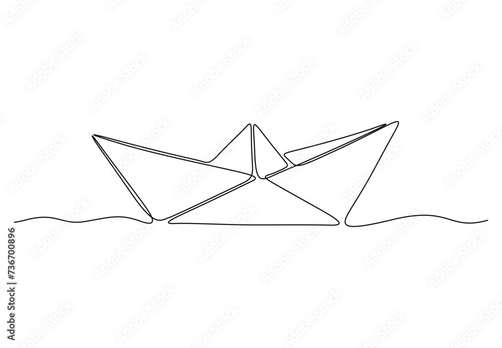 Poster paper boat in one continuous one line drawing vector illustration. free vector