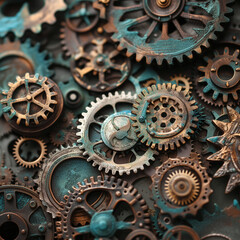 Intricate Steampunk Gears and Cogs Close-up for Industrial Design
