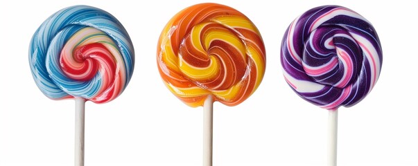 Fototapeta na wymiar Set of 3 colorful swirl lollipops isolated on white background
